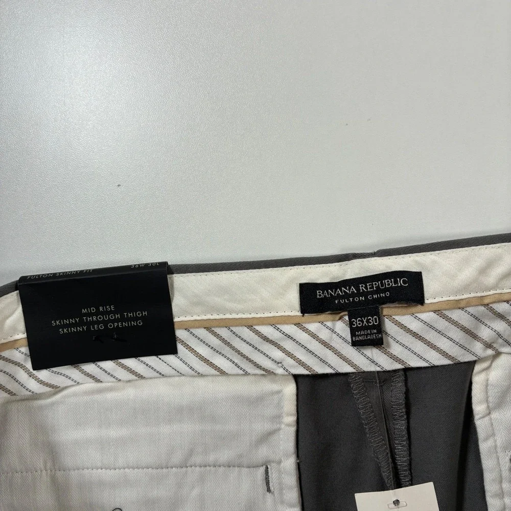 NEW Banana Republic Rapid Movement Chino Pants 36x30 Gray Fulton Skinny